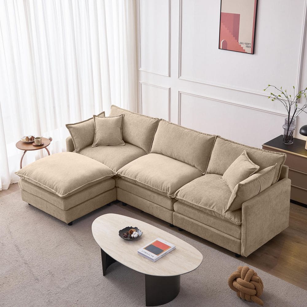 105 in. 4-Piece Chenille Upholstered L-Shaped Modular Sectional Sofa in Coffee with Ottoman, 2 Toss Pillows price history on PriceWatchPro
