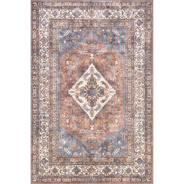 nuLOOM Tindra Persian Medallion Machine Washable Rust Doormat 3 ft. 3 in. x 5 ft. Area Rug