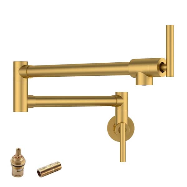 LORDEAR Brass Wall Mounted Pot Filler Faucet in Brushed Gold