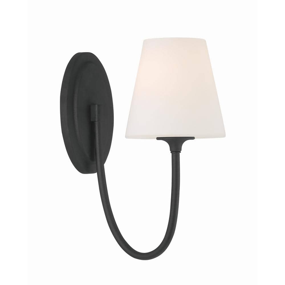 Juno Black Forged Sconce with White Glass Shade