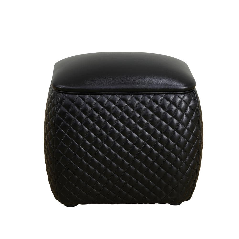 Black Faux Leather Rectangular Ottoman