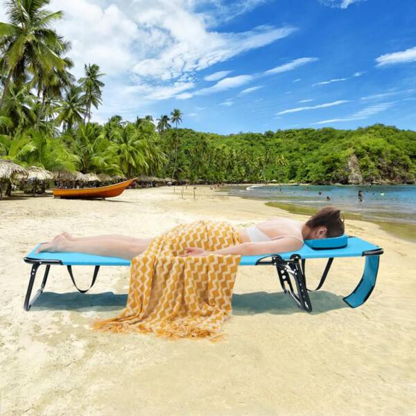 Clihome Metal Foldable Tanning Lounge Beach Chair in