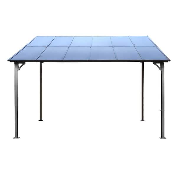 10 ft. x 12 ft. Large Heavy Duty Outdoor Pergola Gazebo, Wall-Mounted Lean to Metal Awning Gazebo with Roof