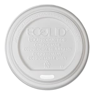 EcoLid Renew/Compost Disposable Poly Lactic Acid (PLA) Cup Lids, Hot Drink, Fits 10 to 20 oz., 50/Pack, 16 Packs/Carton