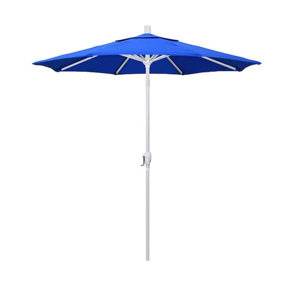 California Umbrella 7.5 ft. White Aluminum Pole Market Aluminum Ribs Push Tilt Crank Lift Patio Umbrella in Pacific Blue Sunbrella