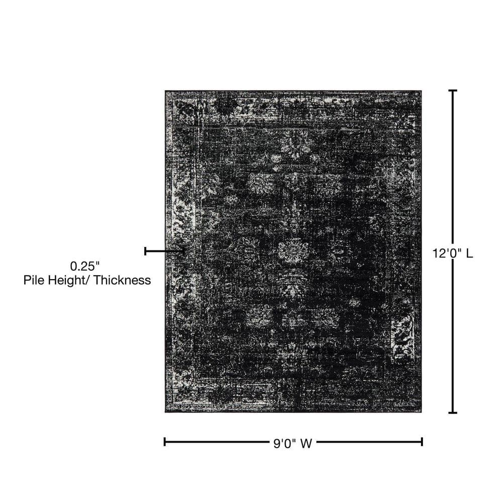 Casino Sofia 9' x 12' Black Rectangular Indoor Area Rug