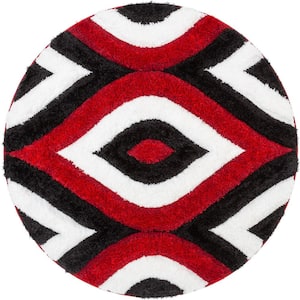 San Francisco Malibu Red Modern Trellis Ogee 5 ft. 3 in. x 5 ft. 3 in. 3D Carved Shag Round Rug