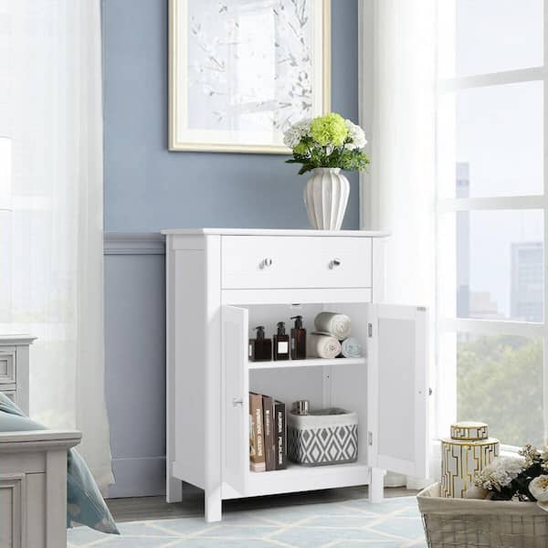 Angeles Home White Free Standing Bathroom Storage Cabinet with Large Drawer