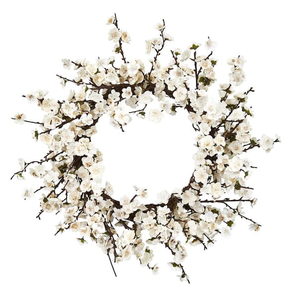 Nearly Natural 24 in. Artificial Plum Blossom Wreath