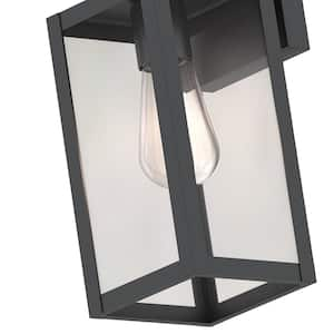 14.1 in. Matte Black Motion Sensor Outdoor Hardwired Wall Lantern Scone