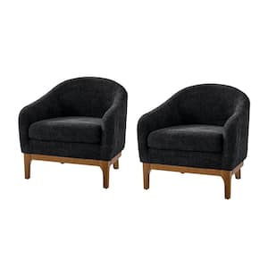 Cillian Modern Black Boucle Accent Chair with Solid Wood Legs Set of 2