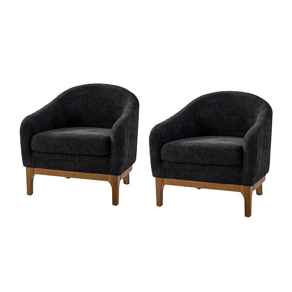 JAYDEN CREATION Cillian Modern Black Boucle Accent Chair with Solid Wood Legs Set of 2