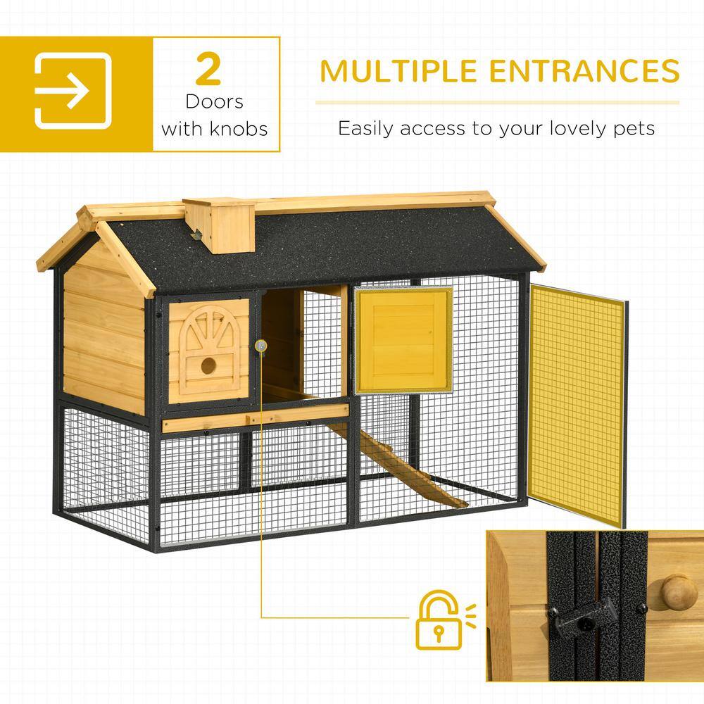 47" Natural Fir Wood and Metal Outdoor Rabbit Hutch with Ramp