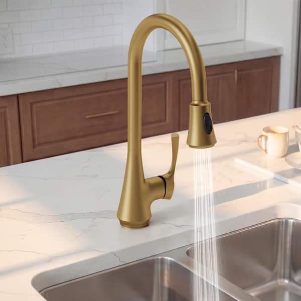 Modern Pull Down Kitchen Faucet 18.3 in. H with 360° Swivel Spout in Brushed Gold