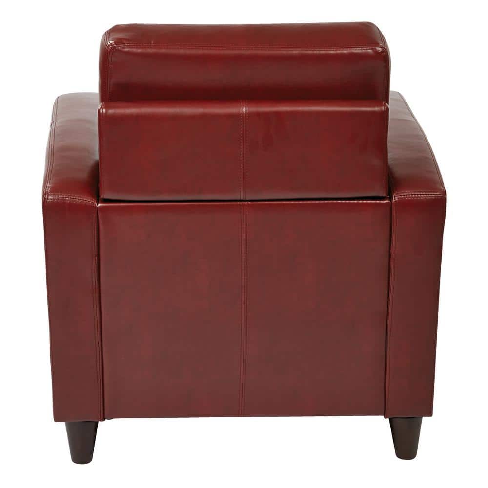 Crimson Red Leather Accent Chair with Wood Legs