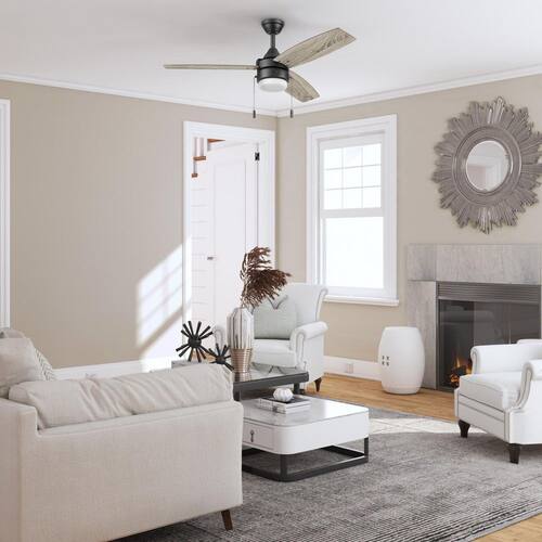 Berryhill 48 in. Color Changing LED Dual Mount Matte Black Ceiling Fan with 3 Reversible Blades and Pull Chains Honeywell Ceiling Fans With Lights