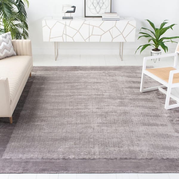 Mirage 9 ft. x 12 ft. Gray Solid Color Border Geometric Area Rug