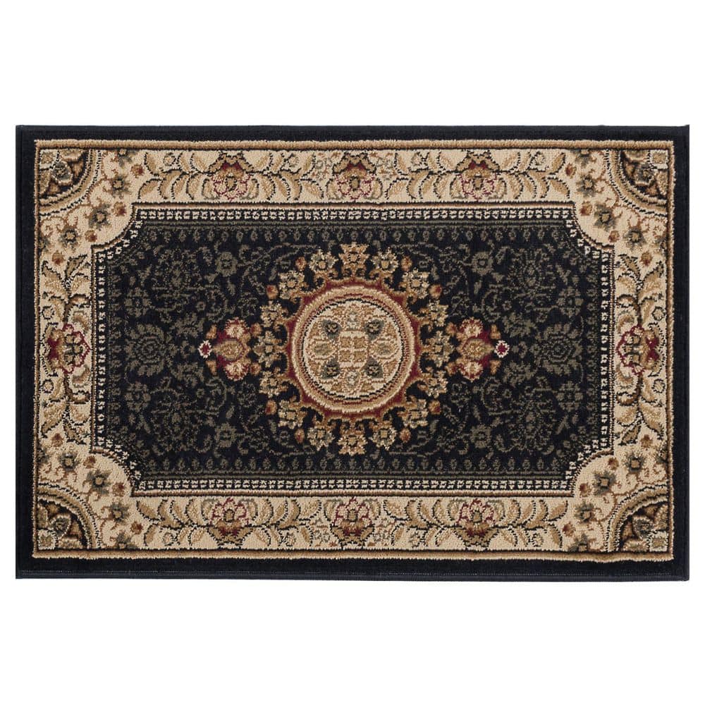 Sensation Oriental Medallion 2' x 3' Black Synthetic Area Rug