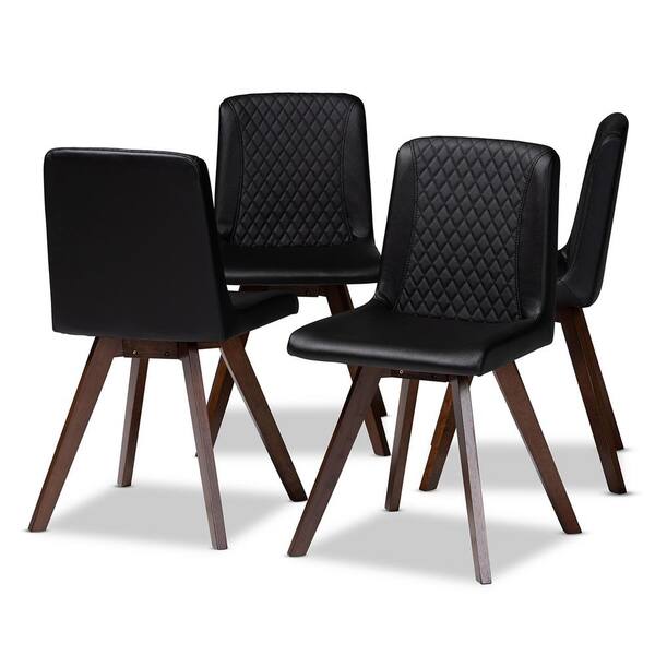 Baxton Studio Pernille Black And Walnut, Black Faux Leather Dining Chairs Set Of 4