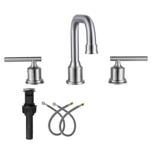 8 in. Widespread 3 Hole Lead-Free Double Handle Bathroom Faucet with Pop-up Drain and Supply Lines in Brushed Nickel