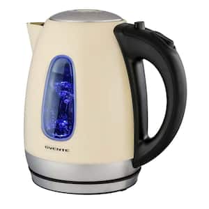 7-Cup Beige Stainless Steel Electric Kettle, Automatic Shut-Off and Boil-Dry Protection