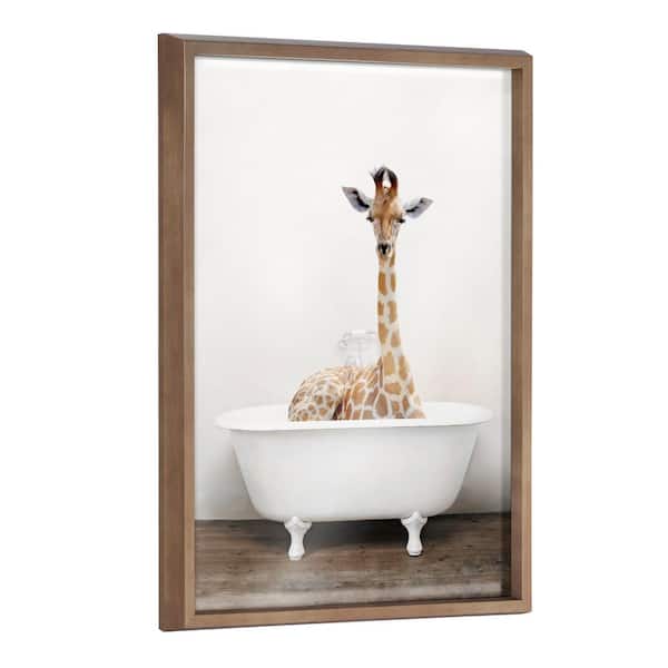 Kate and Laurel Giraffe 2 in Tub Color by Amy Peterson Framed Animal Printed Glass Wall Art Print 24.00 in. x 18.00 in.