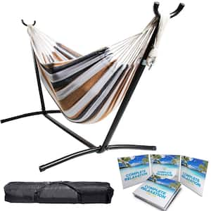 9 ft. Free Standing Hammock Bed Hammock with Stand in Grey/Brown and White