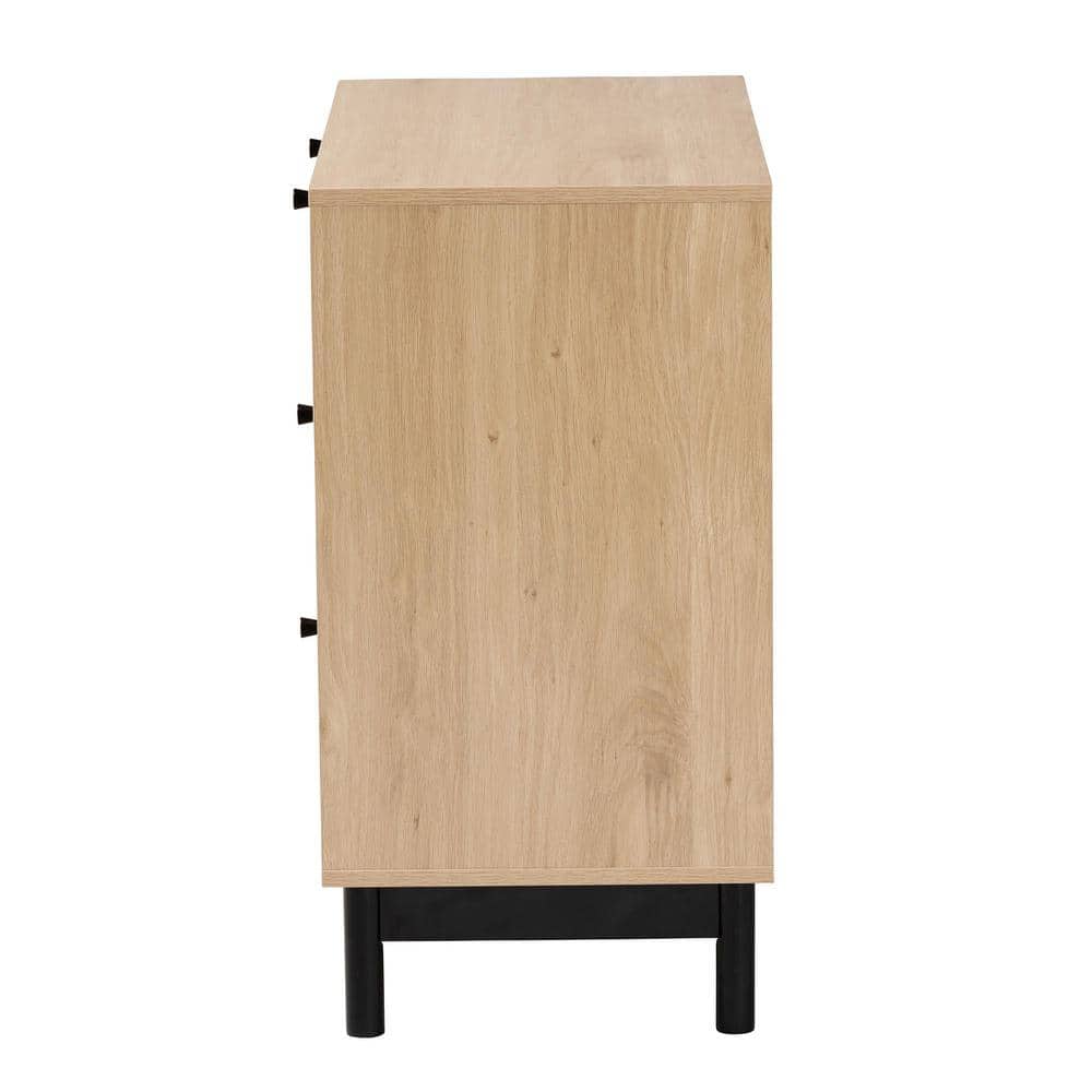 Cherelle Light Brown and Black 3-Drawer Mid-Century Storage Cabinet