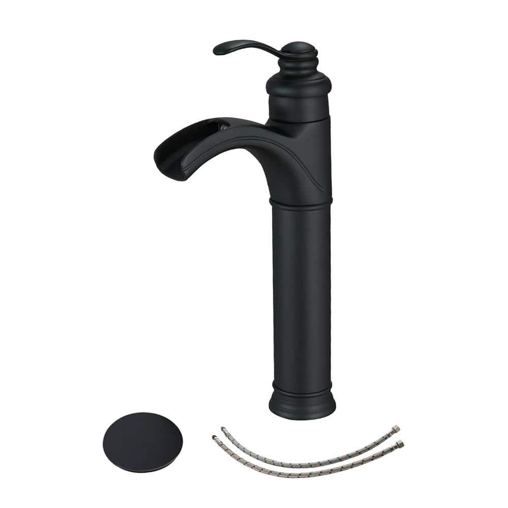 Single Handle Waterfall Bathroom Vessel Sink Faucet with Drain Assembly 1-H