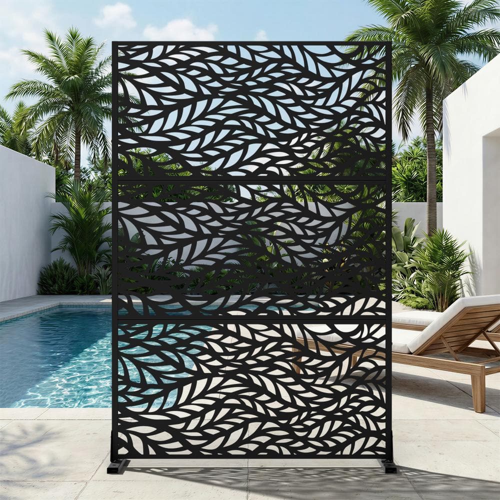 94 in. W x 72 in. H Black Galvanized Steel Freestanding Wavy Leaf Cut Garden Privacy Screen (2-Pack) price history on PriceWatchPro