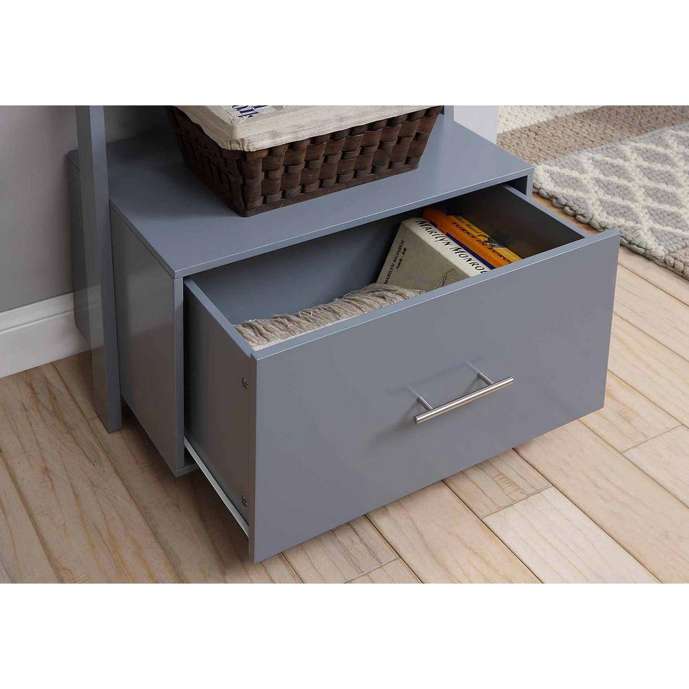 American Heritage 69'' Gray Ladder Bookcase with File Drawer