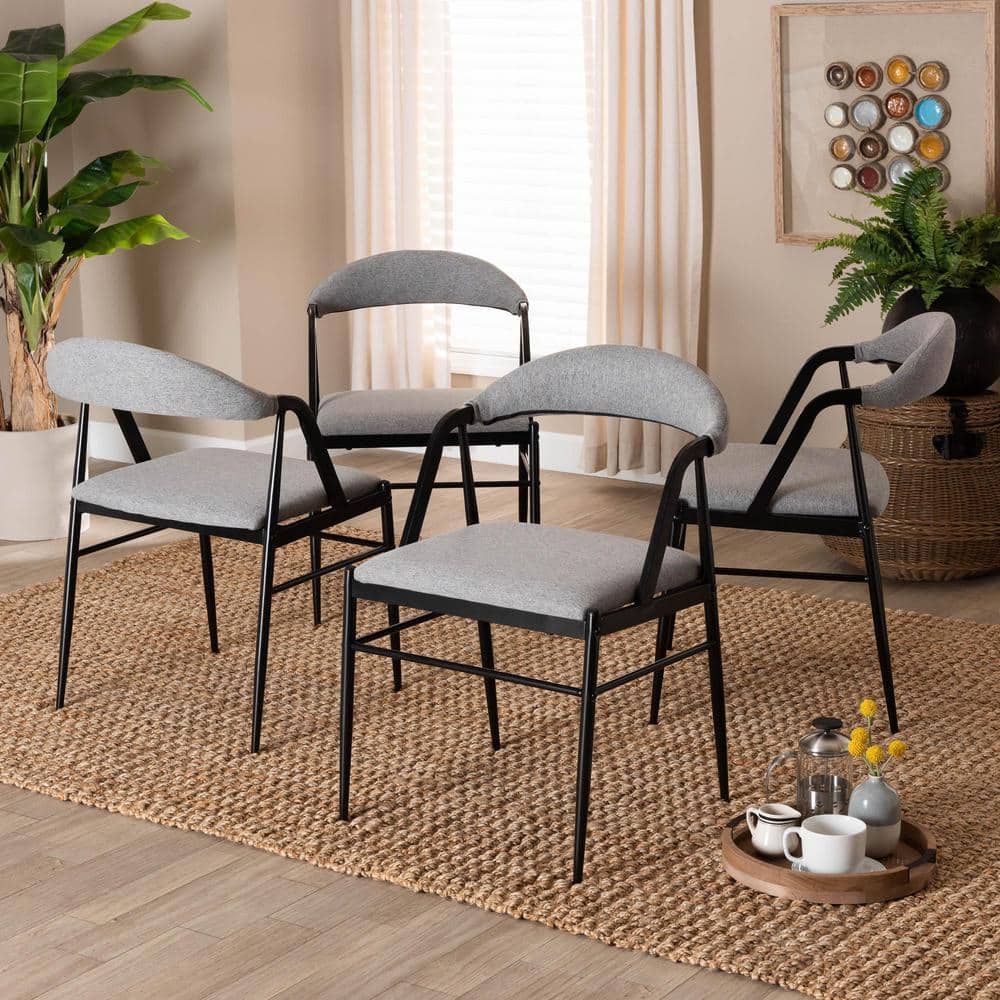 Orrin Gray Fabric and Black Metal Dining Chair Set of 4