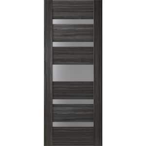 36 in. x 79.375 in. Gina Gray Oak Finished Frosted Glass 5 Lite Solid Core Wood Composite Interior Door Slab No Bore