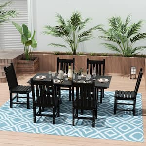 Hayes Black 7-Piece HDPE Plastic Outdoor Dining Set with Side Chairs