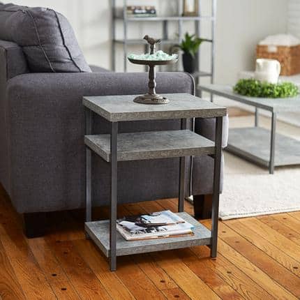 Gray Faux Concrete Slate Industrial Side Table