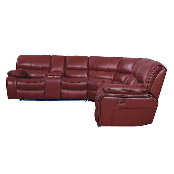 EVERGLADE HOME Slater 117 in. Flared Arm 4-Piece Faux Leather L-Shaped Sectional Sofa in Red