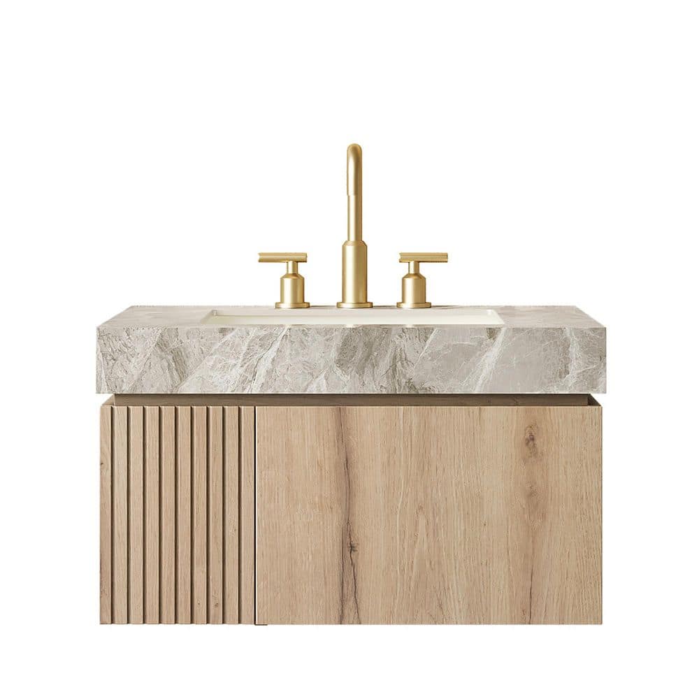 30 in. W x 19 in. D x 18 in. H Single Sink Floating Bath Vanity in White Oak with Light Gray Sintered Stone Top price history on PriceWatchPro