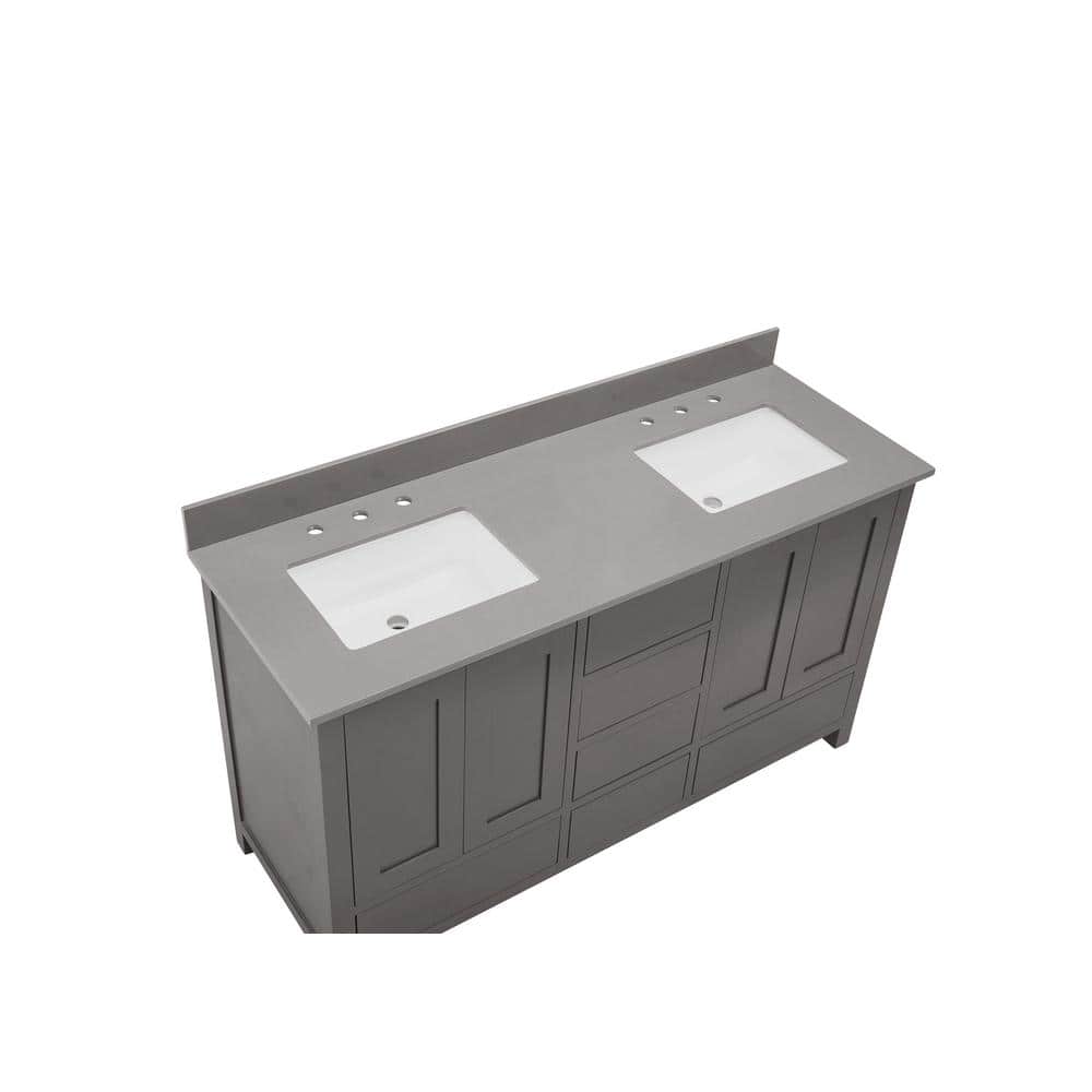 Concrete Gray Composite Double Vanity Top with White Sinks