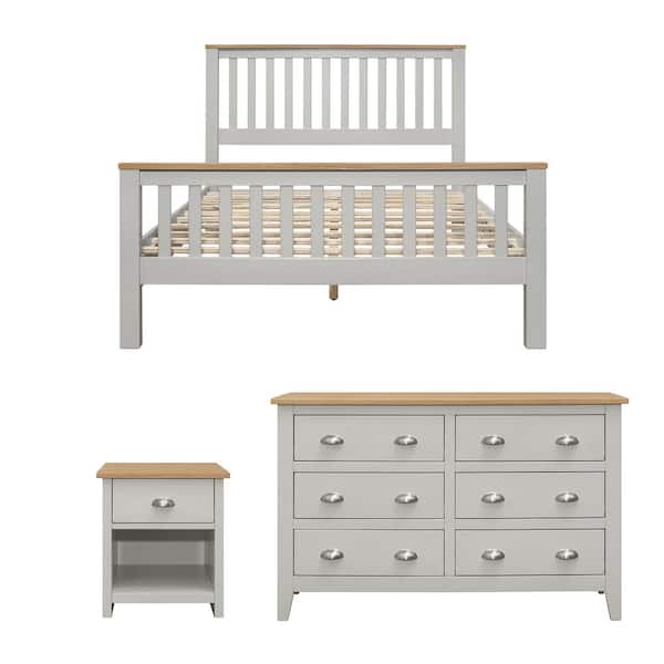 Utopia 4niture Kiena 3-Piece Bedroom Set in Gray Full Size Bed, Nightstand and Dresser