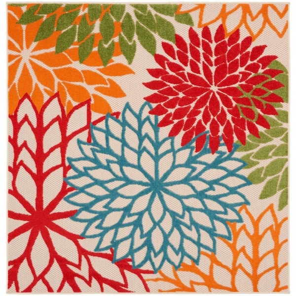 Aloha Green 5 ft. x 5 ft. Square Floral Contemporary Area Rug