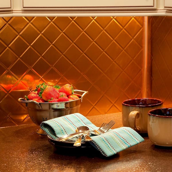 Quilted 18 in. x 24 in. Polished Copper Vinyl Decorative Wall Tile Backsplash 18 sq. ft. Kit