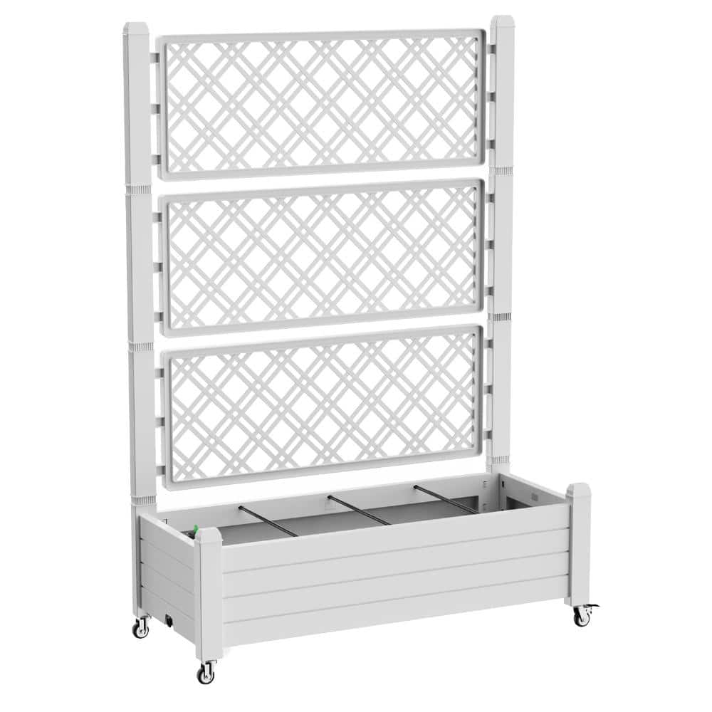 White Resin Rectangular Raised Garden Bed with Trellis and Drain Plug (43.43 in. L x 18.27 in. W x 64.29 in. H) price history on PriceWatchPro