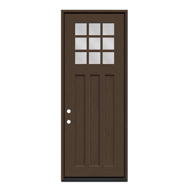 Regency 36 in. x 96 in. 1/4 9L-SDL Clear Glass RHIS Hickory Fiberglass Prehung Front Door with 4-9/16 Jamb
