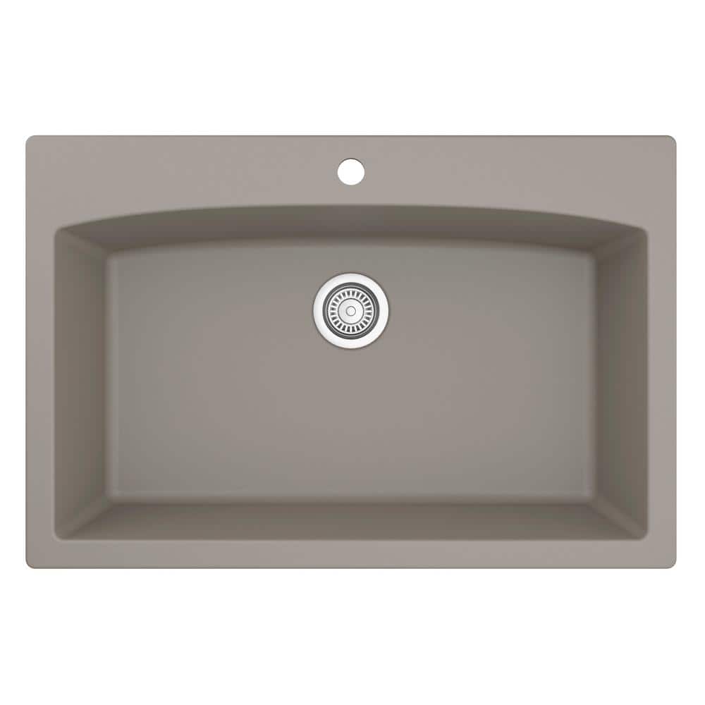 Concrete Quartz Composite Single Bowl Kitchen Sink, 33'' x 22''