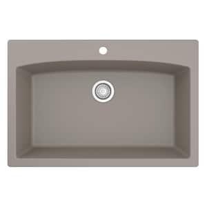Drop-In Quartz Composite 33 in. 1-Hole Single Bowl Kitchen Sink in Concrete