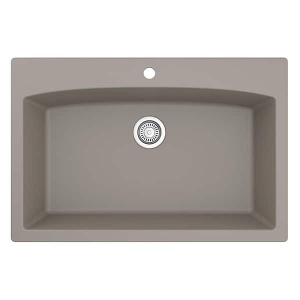 Drop-In Quartz/Granite Composite 33 in. 1-Hole Single Bowl Kitchen Sink in Concrete
