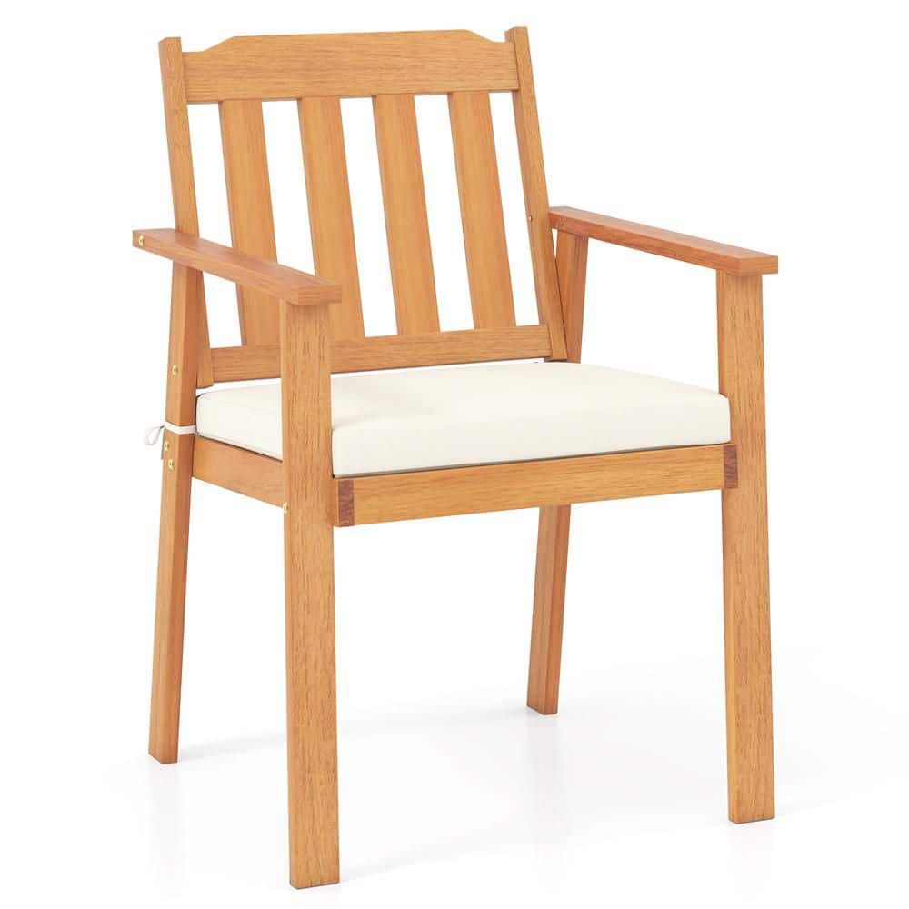 2 Pieces Patio Dining Chairs Outdoor Acacia Wood Chairs-White price history on PriceWatchPro