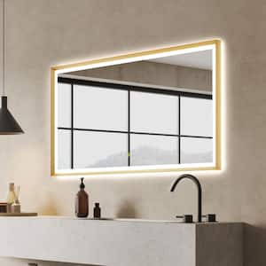 Apollo 60 in. W x 30 in. H Rectangular Framed LED Bathroom Vanity Mirror in Brushed Gold
