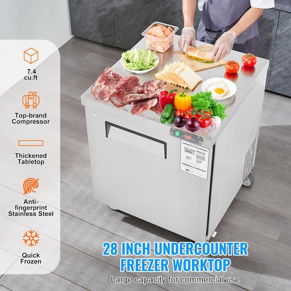 28 Commercial Frozen Refrigerator, 7.4 cu. ft. Stainless Steel Sandwich and Salad Prep Table, 1 Door, Lockable