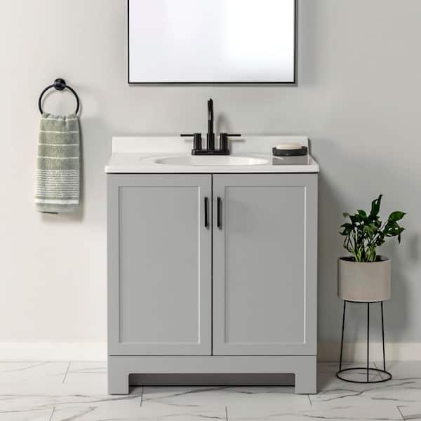 Oakley 31 in. Single Sink Pearl Gray Bath Vanity with White Cultured Marble Top (Assembled)